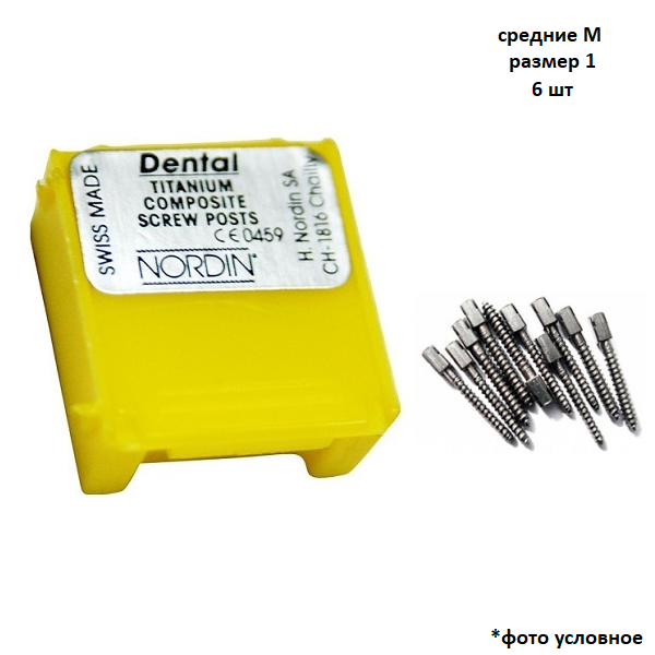 Изображение Штифты титановые Dental Nordin, конические с композитной головкой, средние M, размер 1, 6 шт. 