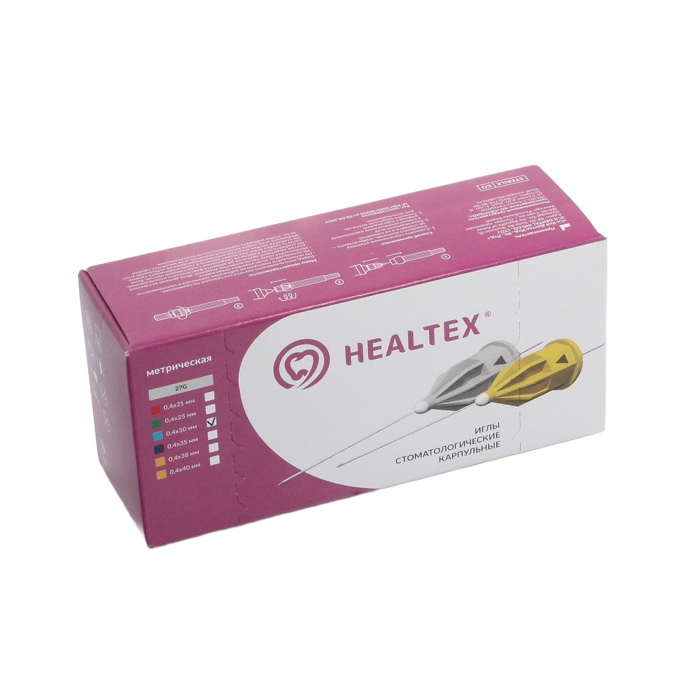 Изображение Иглы карпульные Hеaltex 27G, 0,4x30мм, голубой, 100шт