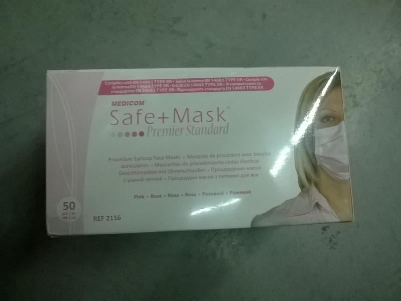 Изображение Маска 3-сл Premier Standart розовый 50шт Medicom SAFE+MASK 1 из 1