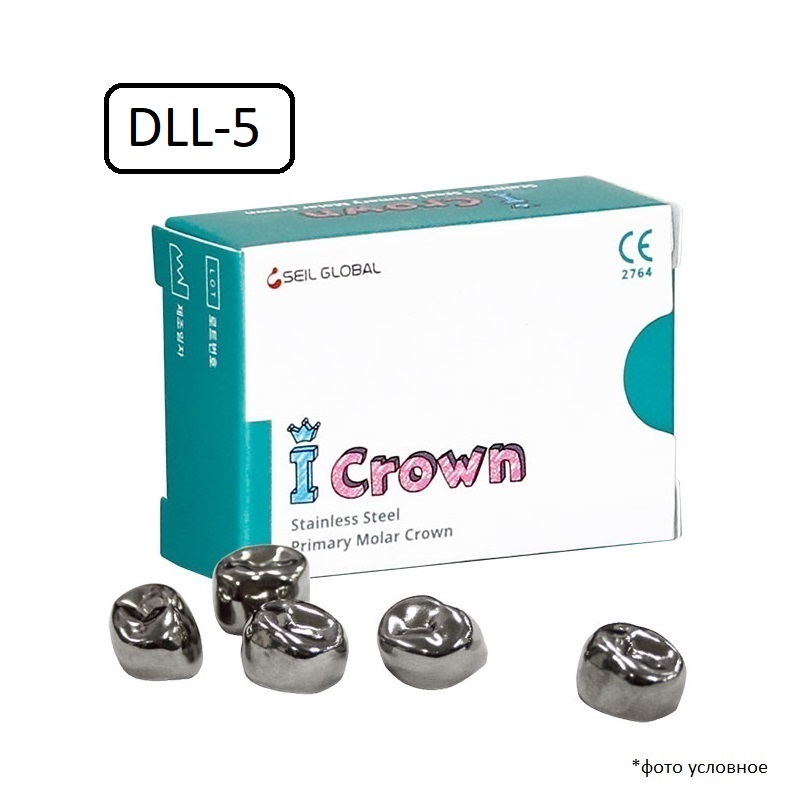 Изображение Коронки детские "I CROWN" DLL-5 первый нижний левый, временные, нержавеющая сталь, 5 шт в упаковке 1 из 2