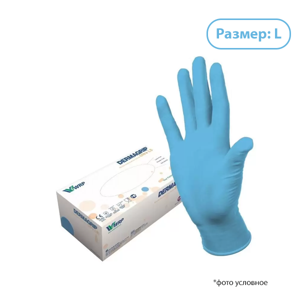 Изображение Перчатки нитрил L 100пар Dermagrip NITRILE Ultra LS нестер неопудр